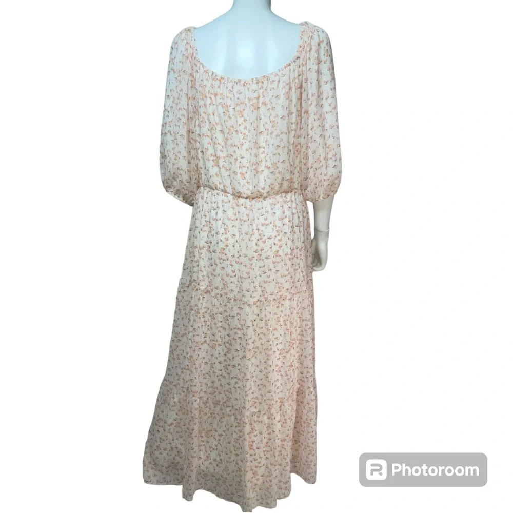 Luxology Floral Chiffon Cottagecore Tiered Puff Sleeve Maxi Dress Size M
